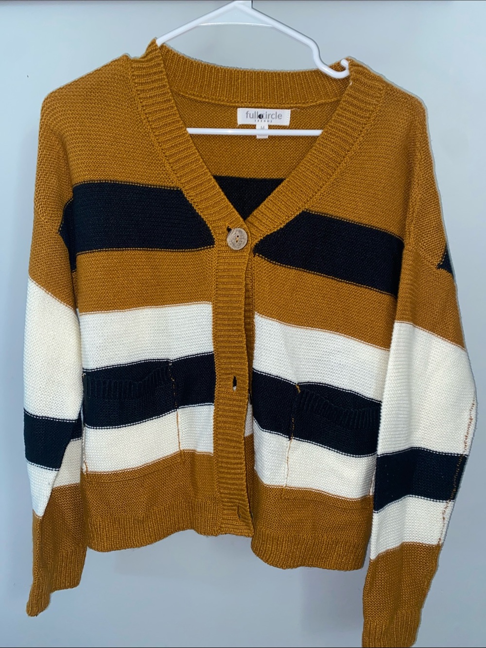 Full Circle Women's Mustard Striped V-Neck Cardigan